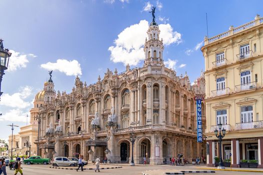 Havana Cuba. November 25, 2020: Exterior view of the great theater of Havana, a place visited by tourists and Cubans