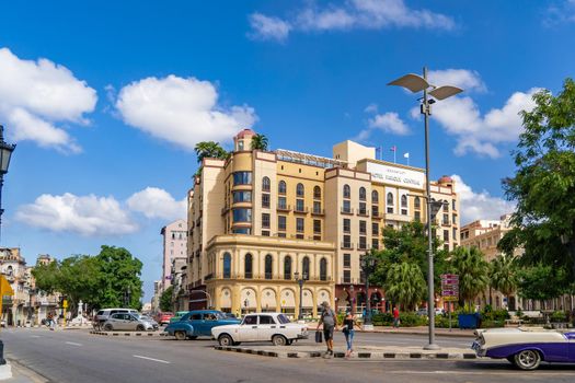 Havana Cuba. November 25, 2020: Exterior view of the Parque Central Hotel in Havana, a place visited by tourists