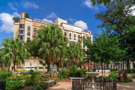 Havana Cuba. November 25, 2020: Exterior view of the Parque Central Hotel in Havana seen, a place visited by tourists