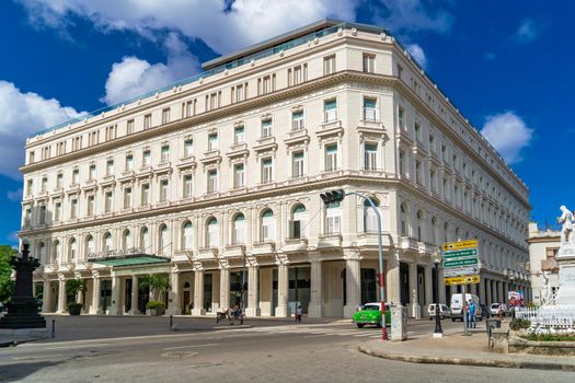 Havana Cuba. November 25, 2020: Havana Cuba. November 25, 2020: Facade and entrance of the Gran Hotel Manzana, a place visited by tourists