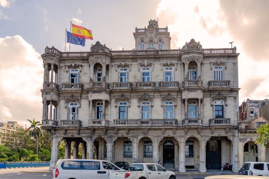 Havana Cuba. November 25, 2020: Embassy of Spain in Cuba. Formerly Palace of Velazco-Sarra