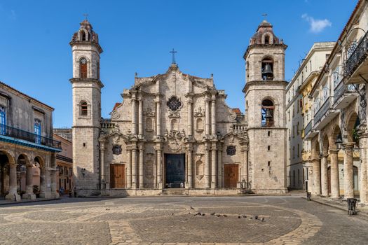 Havana Cuba. November 25, 2020: Havana Cathedral and Plaza de la Catedral in Old Havana