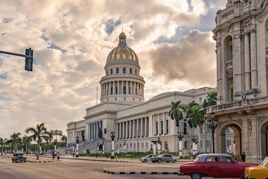 Havana Cuba. November 25, 2020: Exterior view of the Capitol of Havana, an area visited by tourists and Cubans