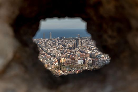 View from Mirador de los bunkers de El Carmel in Barcelona, Spain.