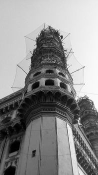 Architecture of Charminar ("Four Minarets"), constructed in 1591, is a monument and mosque located in Hyderabad, Telangana, India, Hyderabad A view of under construction Charminar