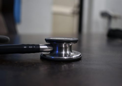 A closeup shot of a stethoscope, Black stethoscope. Healthcare.