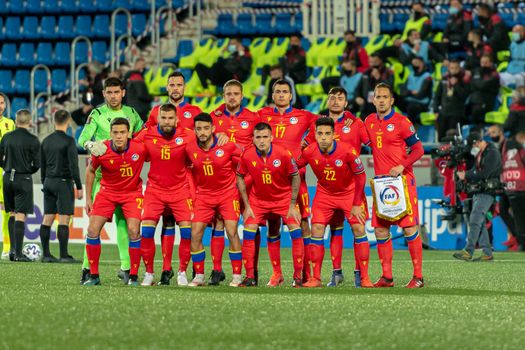 Andorra La Vella, Andorra : 2021 March 25 : Formation of the Andorra team in the Qatar 2022 World Cup Qualifying match.