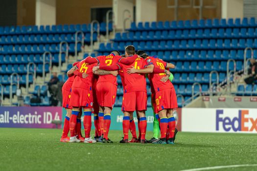 Andorra La Vella, Andorra : 2021 March 25 : Formation of the Andorra team in the Qatar 2022 World Cup Qualifying match.