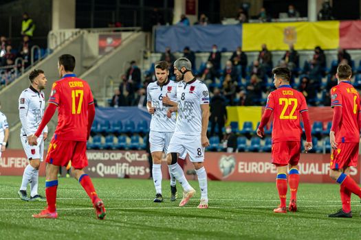 Andorra La Vella, Andorra : 2021 March 25 : Players of Albania in the Qatar 2022 World Cup Qualifying match.