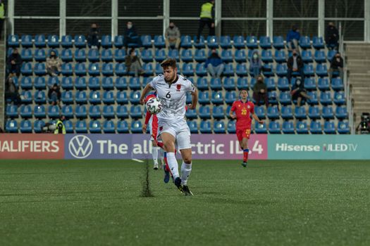 Andorra La Vella, Andorra : 2021 March 25 : Berat Djimsiti ALB in the Qatar 2022 World Cup Qualifying match.