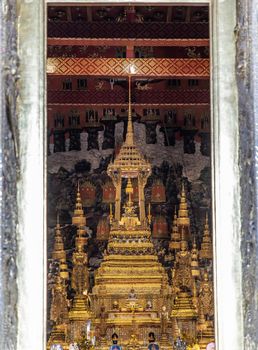 Bangkok, Thailand - Jun 19, 2020 : The Emerald Buddha in the temple of Wat Phra sri rattana sasadaram or Wat Phra Kaeo at the Grand Palace.