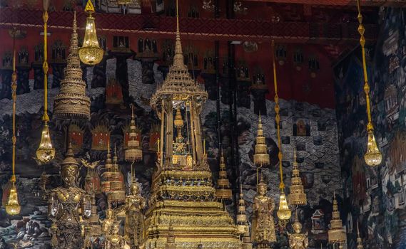 Bangkok, Thailand - Jun 19, 2020 : The Emerald Buddha in the temple of Wat Phra sri rattana sasadaram or Wat Phra Kaeo at the Grand Palace.