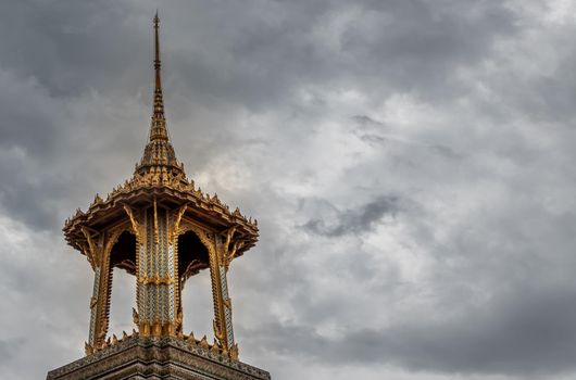 Bangkok, Thailand - Jun 19, 2020 : Top of the pavilion in The Temple of the Emerald Buddha, the most sacred Buddhist temple in Thailand. it is also a potent religion symbolic of Thailand.