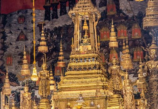 Bangkok, Thailand - Jun 19, 2020 : The Emerald Buddha in the temple of Wat Phra sri rattana sasadaram or Wat Phra Kaeo at the Grand Palace.