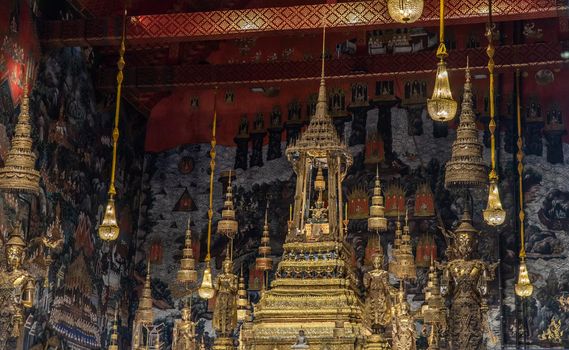 Bangkok, Thailand - Jun 19, 2020 : The Emerald Buddha in the temple of Wat Phra sri rattana sasadaram or Wat Phra Kaeo at the Grand Palace.