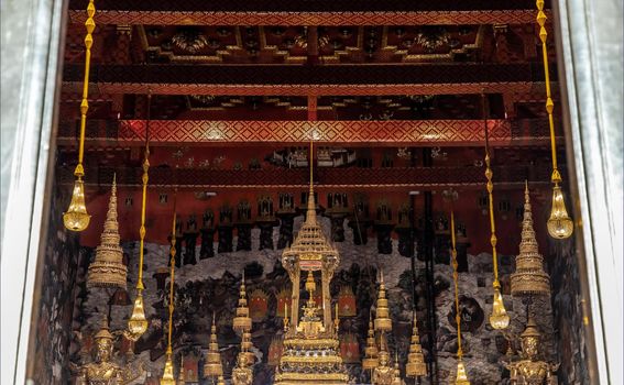 Bangkok, Thailand - Jun 19, 2020 : The Emerald Buddha in the temple of Wat Phra sri rattana sasadaram or Wat Phra Kaeo at the Grand Palace.