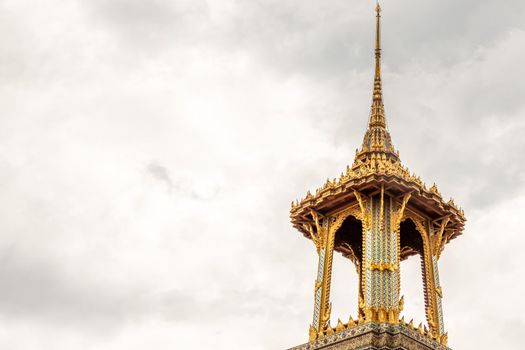 Bangkok, Thailand - Jun 19, 2020 : Top of the pavilion in The Temple of the Emerald Buddha, the most sacred Buddhist temple in Thailand. it is also a potent religion symbolic of Thailand.