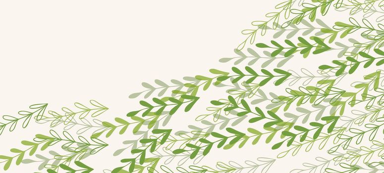 Floral web banner with drawn color exotic leaves. Nature concept design. Modern floral compositions with summer branches. Vector illustration on the theme of ecology, natura, environment.