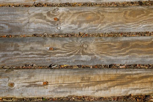 Wooden texture of the walking path, top view, background