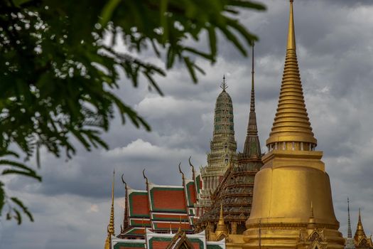 Bangkok, Thailand - Jun 19, 2020 : Wat Phra Kaew - The Temple of Emerald Buddha. Is the most sacred Buddhist temple in Thailand, it also a potent religion symbol of Thailand.