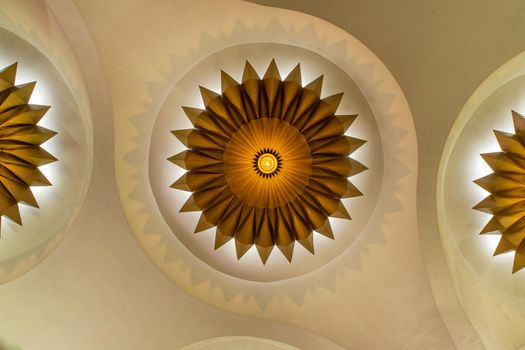 Bangkok, Thailand, Jul 03, 2020 : Bottom view of Beautiful interior design with Ceiling lamp in Scala cinema at Siam Square.