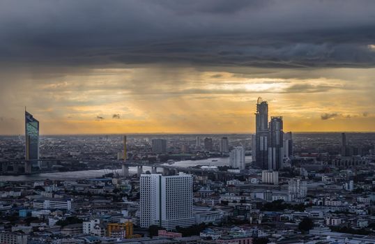 Bangkok, thailand - Jul 29, 2020 : Beautiful city view of Bangkok Before the rain at sunset creates relaxing feeling for the rest of the day. Selective focus.
