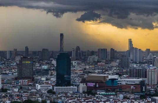 Bangkok, thailand - Jul 29, 2020 : Beautiful city view of Bangkok Before the rain at sunset creates relaxing feeling for the rest of the day. Selective focus.