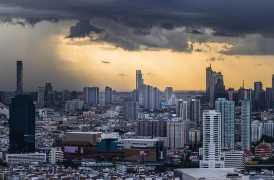 Bangkok, thailand - Jul 29, 2020 : Beautiful city view of Bangkok Before the rain at sunset creates relaxing feeling for the rest of the day. Selective focus.