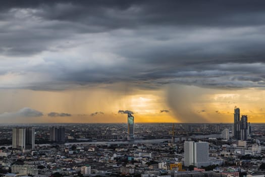 Bangkok, thailand - Jul 29, 2020 : Beautiful city view of Bangkok Before the rain at sunset creates relaxing feeling for the rest of the day. Selective focus.