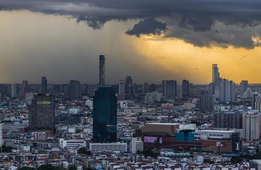 Bangkok, thailand - Jul 29, 2020 : Beautiful city view of Bangkok Before the rain at sunset creates relaxing feeling for the rest of the day. Selective focus.
