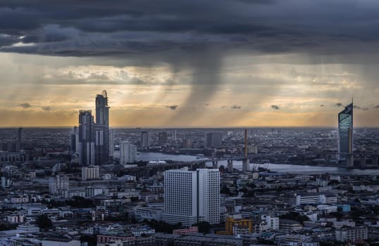 Bangkok, thailand - Jul 29, 2020 : Beautiful city view of Bangkok Before the rain at sunset creates relaxing feeling for the rest of the day. Selective focus.