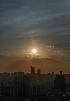 Bangkok, Thailand - Jun 21, 2020 : Beautiful city view of Bangkok before the sunset creates relaxing feeling for the rest of the day. Selective focus.