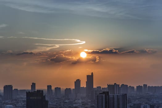 Bangkok, Thailand - Jun 21, 2020 : Beautiful city view of Bangkok before the sunset creates relaxing feeling for the rest of the day. Selective focus.