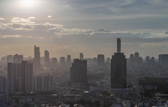 Bangkok, Thailand - Jun 30, 2020 : Beautiful city view of Bangkok before the sunset creates relaxing feeling for the rest of the day. Selective focus.