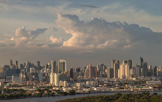 Bangkok, Thailand - Jun 30, 2020 : City view of Bangkok before the sun rises creates energetic feeling to get ready for the day waiting ahead. Selective focus.