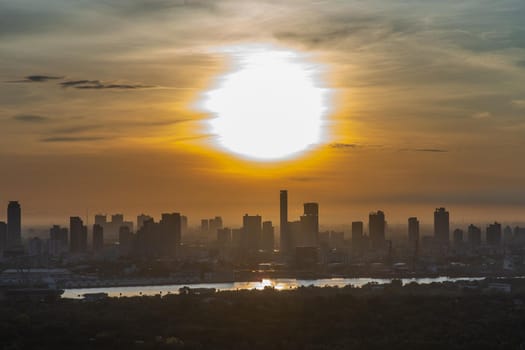 Bangkok, Thailand - Jun 28, 2020 : Beautiful city view of Bangkok before the sunset creates relaxing feeling for the rest of the day. Selective focus.