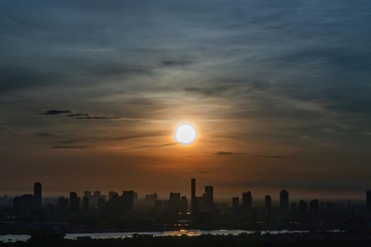 Bangkok, Thailand - Jun 28, 2020 : Beautiful city view of Bangkok before the sunset creates relaxing feeling for the rest of the day. Selective focus.