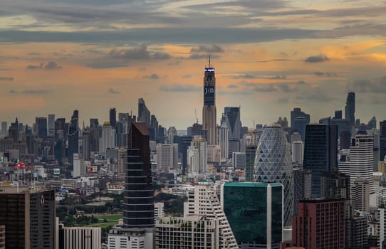 Bangkok, Thailand - Jul 25, 2020 : City view of Bangkok before the sunset creates energetic feeling to get ready for the day waiting ahead. Selective focus.