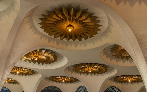 Bangkok, Thailand, Jul 03, 2020 : Beautiful interior design with Ceiling lamp in Scala cinema at Siam Square. Cultural entertainment.