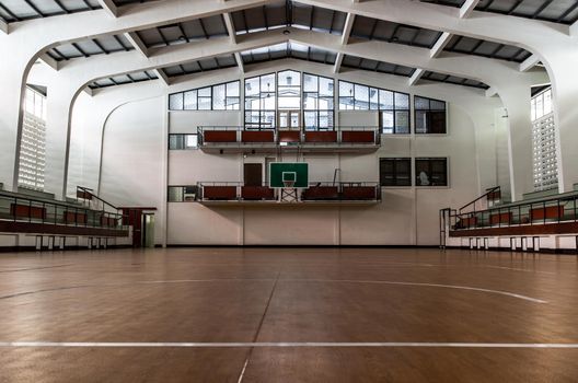 Bangkok, Thailand - Oct 04, 2020 : Empty basketball gym. Interior of a basketball hall. Copy space, Selective focus.