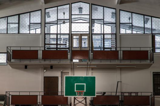 Bangkok, Thailand - Oct 04, 2020 : indoor sport basketball hoop in gym. Interior of a basketball hall. Copy space, Selective focus.