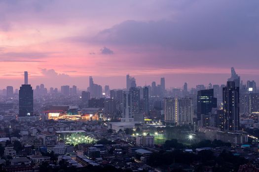 Bangkok downtown cityscape with skyscrapers at evening give the city a modern style. No focus, specifically.