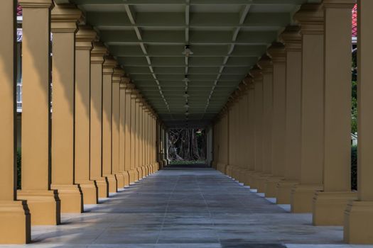 Phetchaburi, Thailand - Feb 29, 2020 : The walkway at space under the house of Maruek kathayawan palace. The summer palace of the king in Cha-Am District.