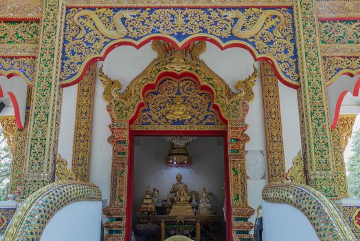 Chiang Rai, thailand - Sep 05, 2020 : The buddha image in main vihan at Phra That Doi Tung temple (Wat Phra That Doi Tung). Buddhist monastery and temple of public. Selective focus.
