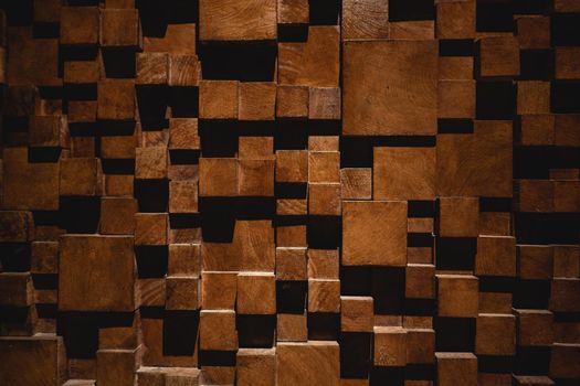 Brown wooden brick wall background, wood textured.