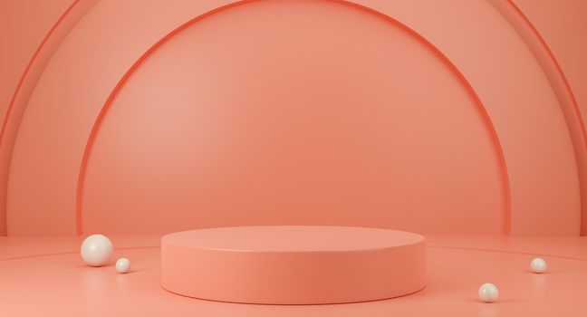 Pink podium, round pedestal and pink backdrop showcase, product presentation. 3D Rendering.