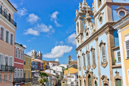 Salvador de Bahia, Pelourinho view with colorful buildings, Brazil, South America