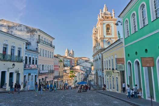 Salvador de Bahia, Pelourinho view with colorful buildings, Brazil, South America