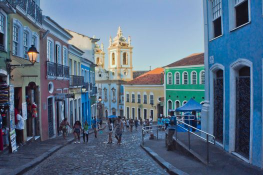 Salvador de Bahia, Pelourinho view with colorful buildings, Brazil, South America