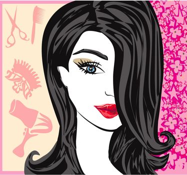 floral background with pretty woman - barber card